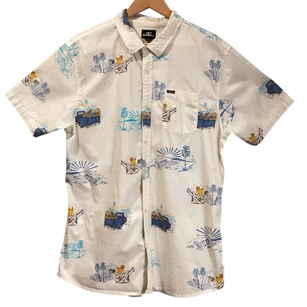 O’Neill Men’s Modern Fit Surf Graphic Button‎ Down Short Sleeve Shirt, Size XL